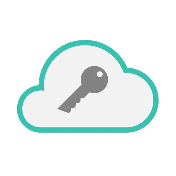 Geïsoleerde lijn kunst wolk pictogram met een sleutel — Stockvector