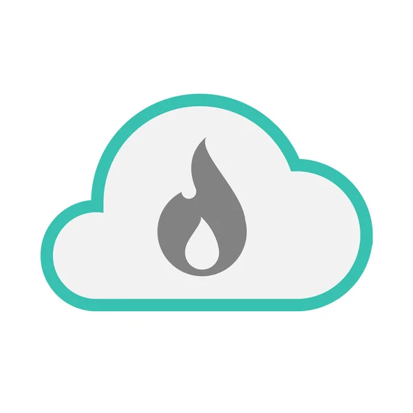Geïsoleerde lijn kunst wolk pictogram met een vlam — Stockvector