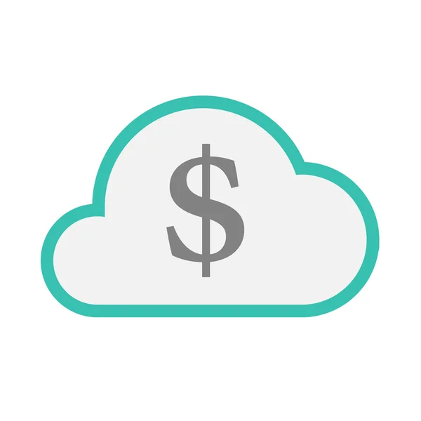 Icono de nube de arte en línea aislada con un signo de dólar — Vector de stock