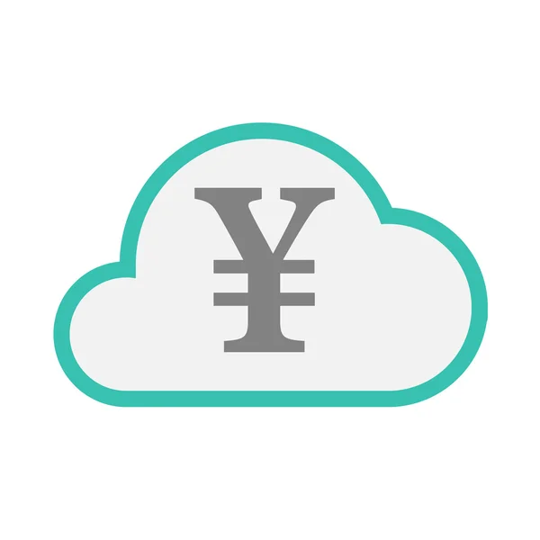 Geïsoleerde lijn kunst wolk icoon met een yen-teken — Stockvector