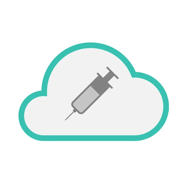 Isolata linea d'arte icona nuvola con una siringa — Vettoriale Stock