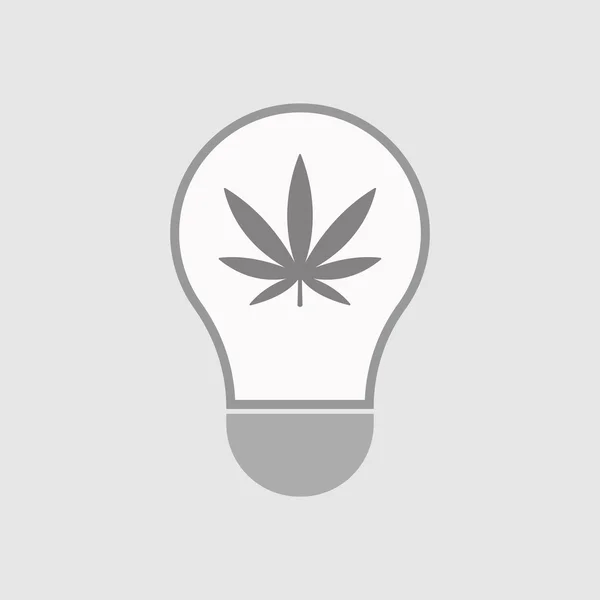 Isolated line art light bulb icon with a marijuana leaf — Stock Vector