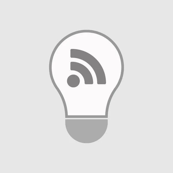 Isolato linea arte lampadina icona con un segno RSS — Vettoriale Stock
