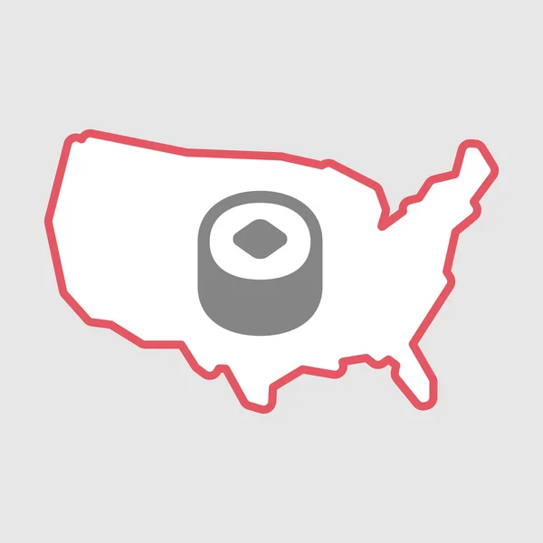 Isolado linha de arte EUA mapa ícone com um pedaço de sushi —  Vetores de Stock