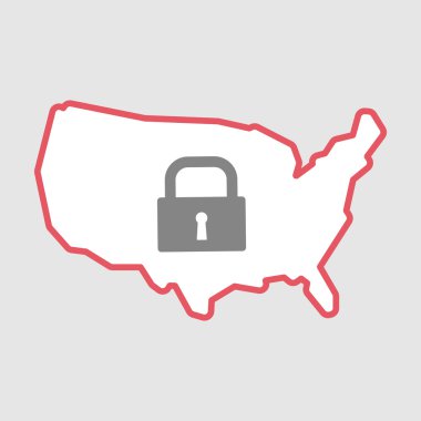 İzole Hat sanatı ABD harita simgesi ile kapalı kilit yastık