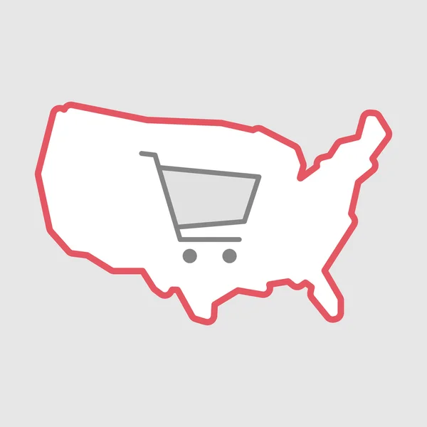 Geïsoleerde lijnwerk pictogram van de map van de VS met een winkelwagentje — Stockvector