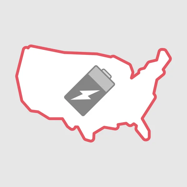 Isolato linea arte USA mappa icona con una batteria — Vettoriale Stock