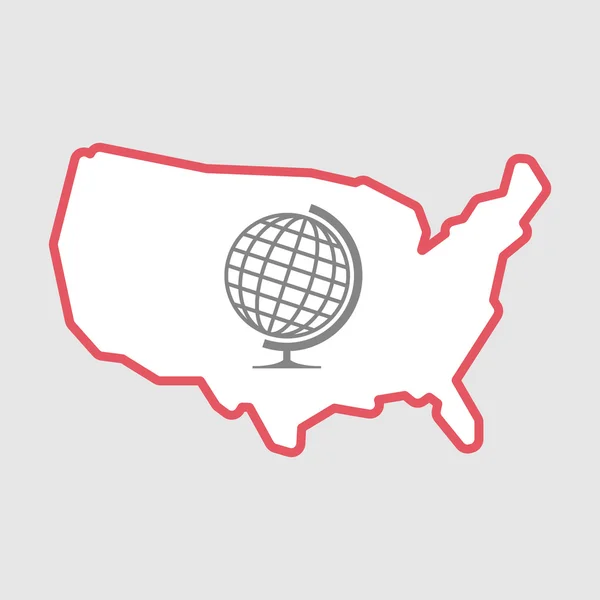 Isolado linha de arte EUA mapa ícone com uma mesa globo mundial —  Vetores de Stock