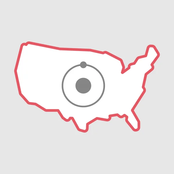 İzole Hat sanatı ABD harita simgesi ile bir atom — Stok Vektör