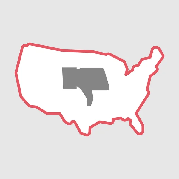 Linia na białym tle sztuki ikonę mapy Usa z kciuk w dół strony — Wektor stockowy