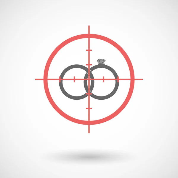 Isolée ligne art crosshair icône avec deux alliances liées — Image vectorielle