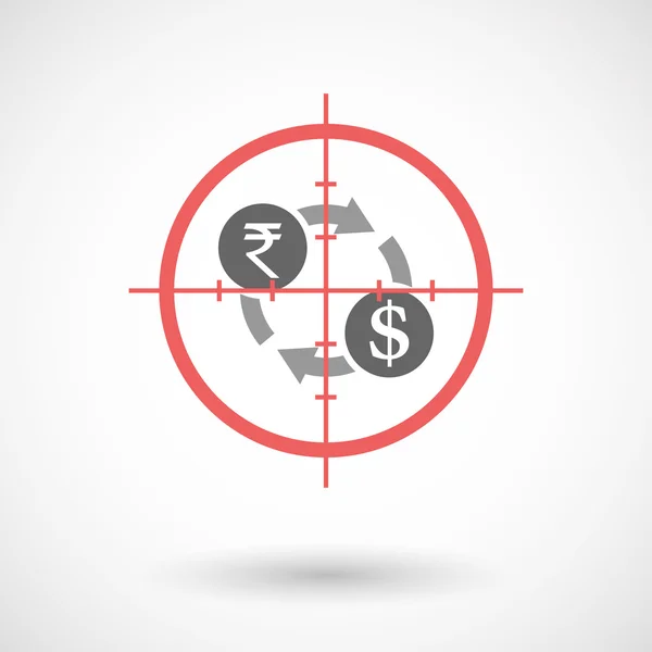 Icono de cruz de arte de línea aislada con una rupia y dólar exchan — Vector de stock