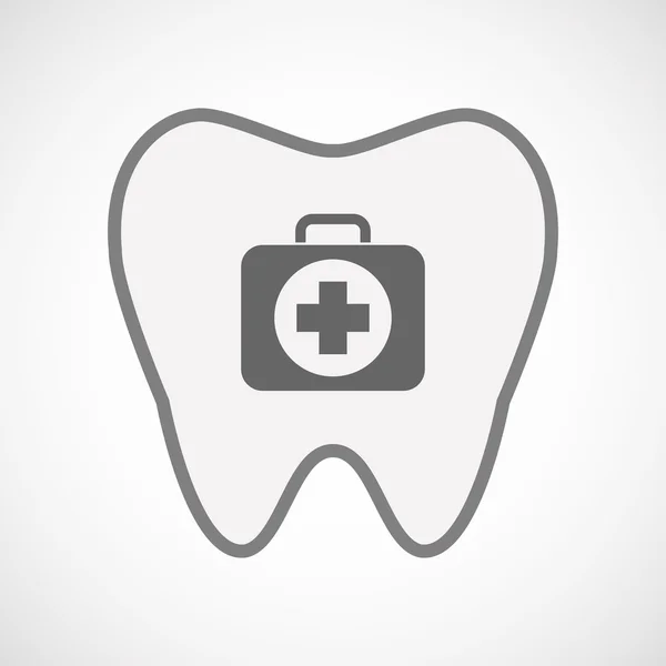 Ícone de dente de arte de linha isolada com um ícone de kit de primeiros socorros — Vetor de Stock