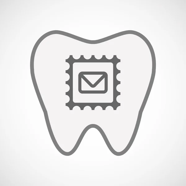 Ícone de dente de arte de linha isolada com um sinal de selo de correio —  Vetores de Stock