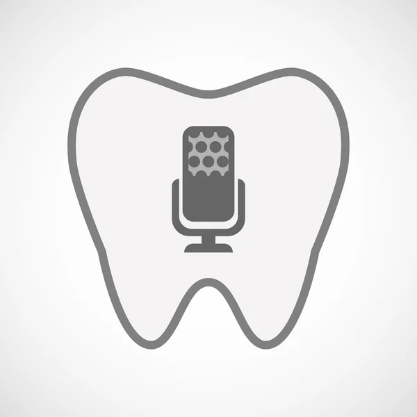 Ícone de dente de arte de linha isolada com um sinal de microfone — Vetor de Stock