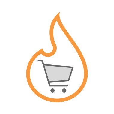 Bir alışveriş sepeti ile izole izole hat sanat alev simgesi