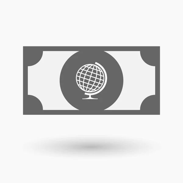 Isolée icône de billet de banque avec une table globe du monde — Image vectorielle