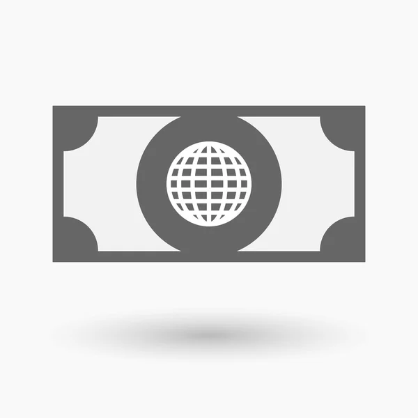 Isolée icône de billet de banque avec un globe mondial — Image vectorielle