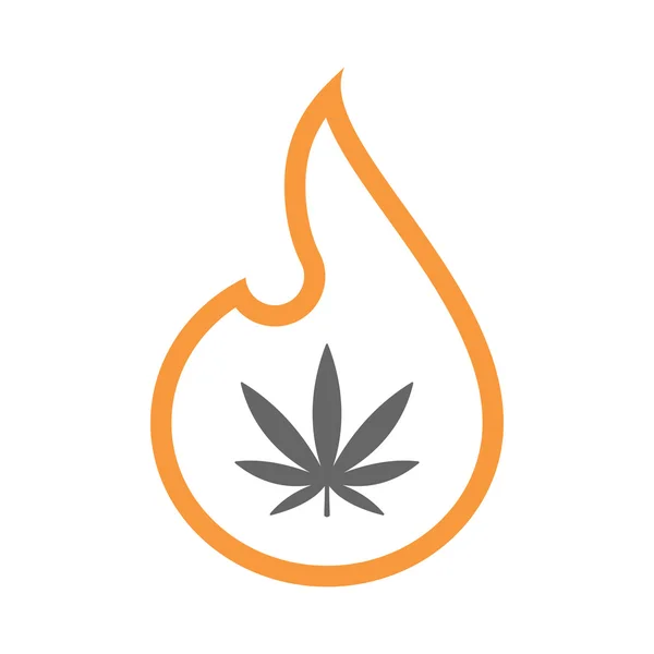 Icono aislado de llama de arte de línea aislada con una hoja de marihuana — Vector de stock