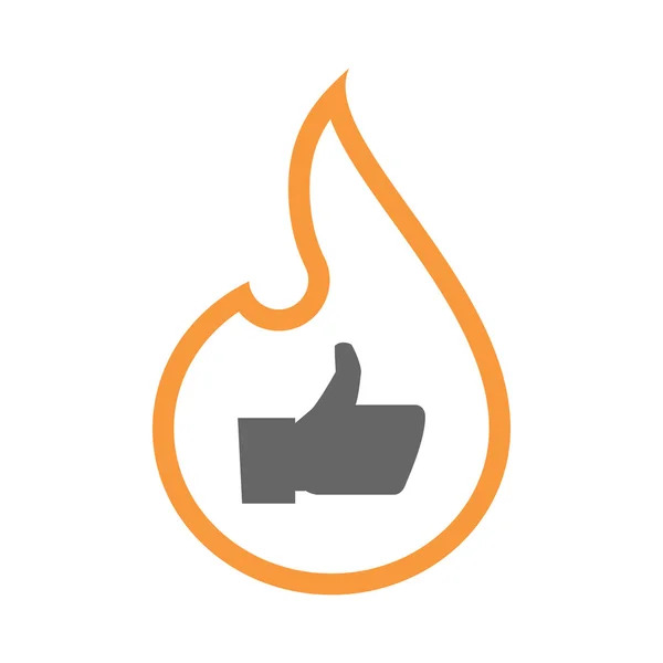 Isolated isolated line art flame icon with a thumb up hand — Stock Vector