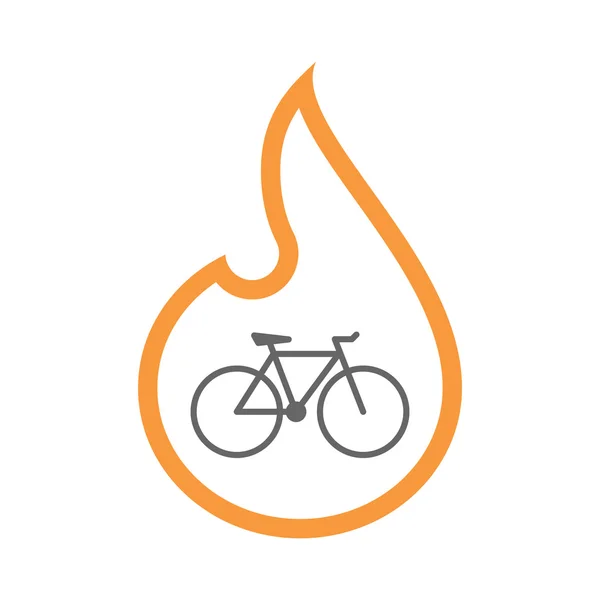 Isolato isolato linea arte icona fiamma con una bicicletta — Vettoriale Stock