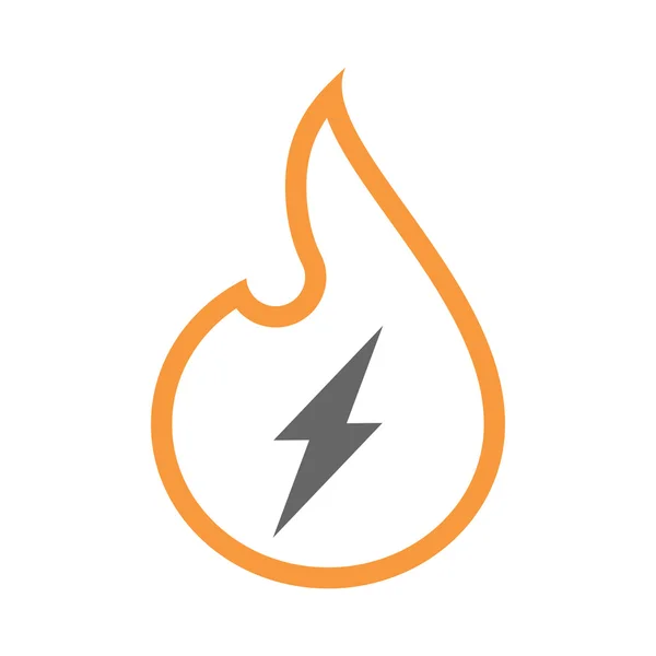 Icono aislado de llama de arte de línea aislada con un rayo — Vector de stock