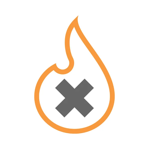 Icono aislado de llama de arte de línea aislada con un signo x — Archivo Imágenes Vectoriales