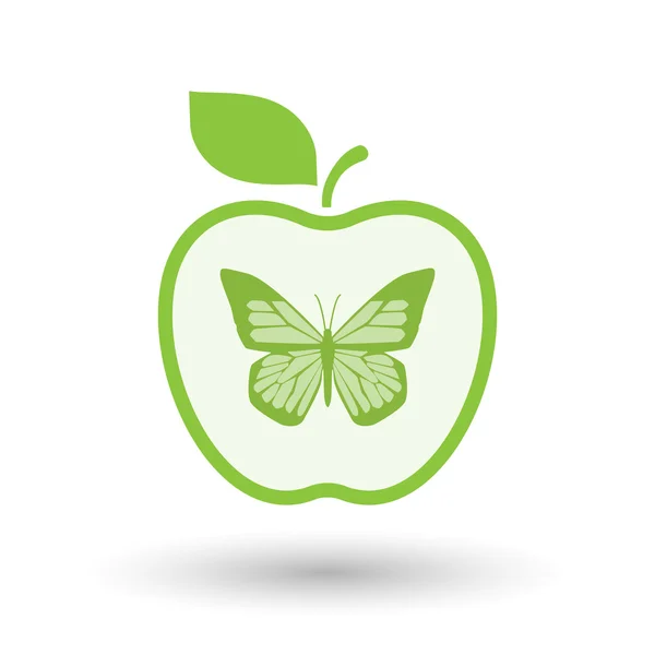 İzole satırı sanat elma simgesi ile bir kelebek — Stok Vektör