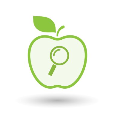 İzole satırı sanat elma simgesi bir büyüteç ile