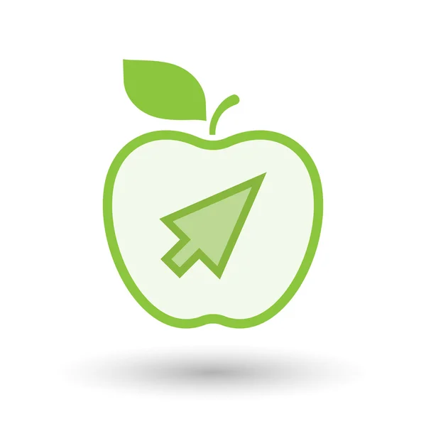 Icono de manzana de arte de línea aislada con un cursor — Vector de stock