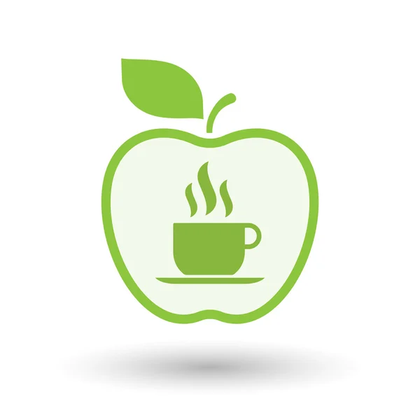 Icono de manzana de arte de línea aislada con una taza de café — Vector de stock