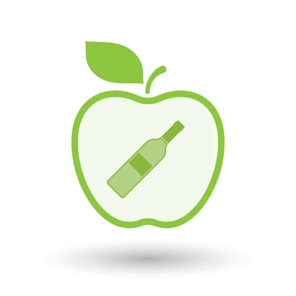 Icono de manzana de línea aislada con una botella de vino — Vector de stock