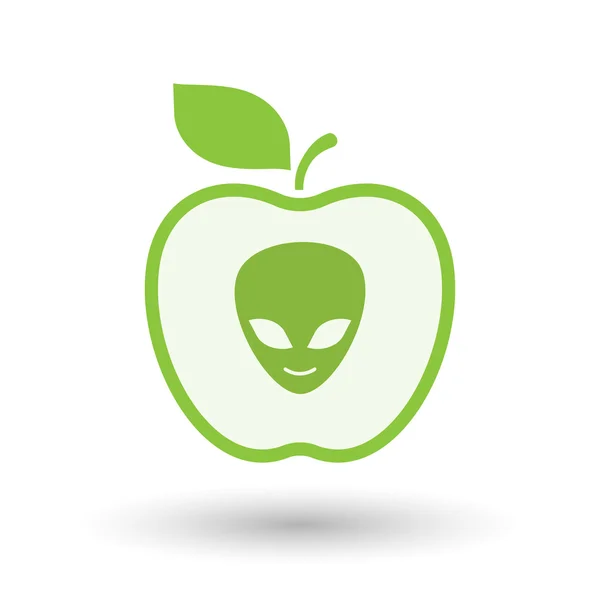 Icono de manzana de arte de línea aislada con una cara alienígena — Vector de stock