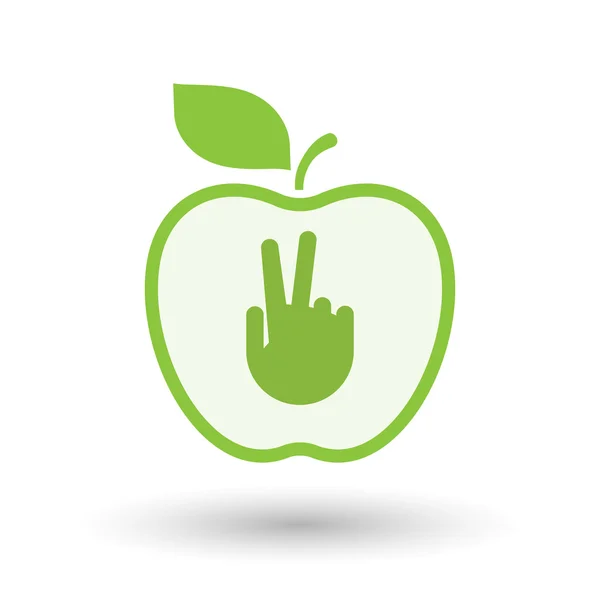 Isolierte Linie Kunst Apple-Ikone mit einem Sieg Hand — Stockvektor