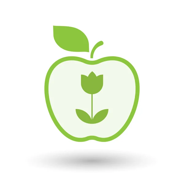 Icono de manzana de arte de línea aislada con un tulipán — Vector de stock