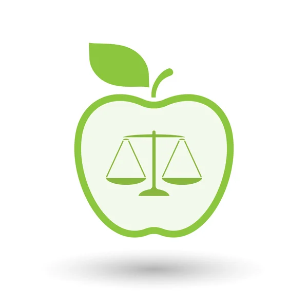 Ícone de maçã de arte de linha isolada com um sinal de balança de peso de justiça — Vetor de Stock