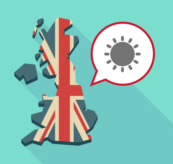 Long shadow Reino Unido mapa con un globo cómico y un sol — Vector de stock