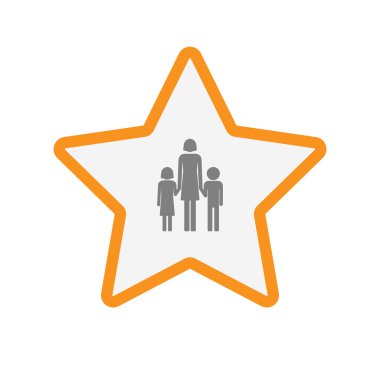 İzole hat sanat yıldız simgesi ile bir kadın tek ebeveyn aile p