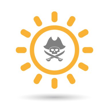 İzole satırı sanat güneş simgesi bir korsan kafatası ile