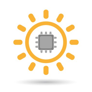 İzole satırı sanat güneş simgesi ile bir cpu