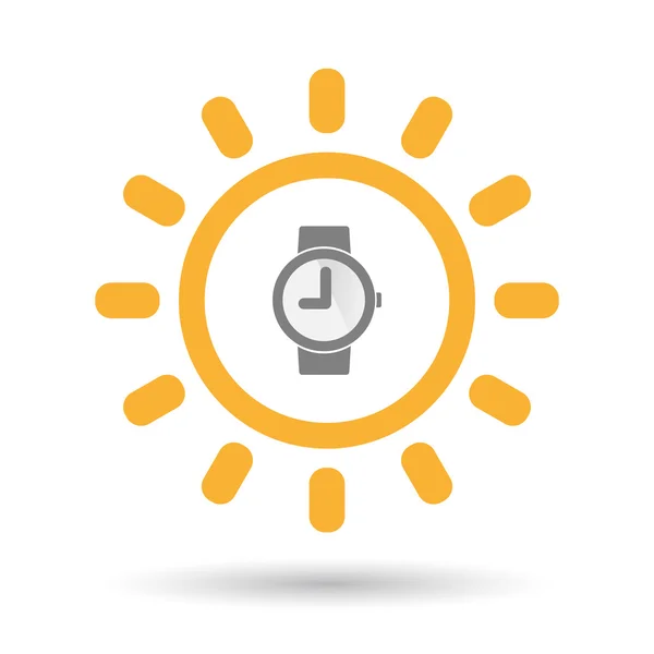 Icono de sol de arte de línea aislada con un reloj de pulsera — Vector de stock