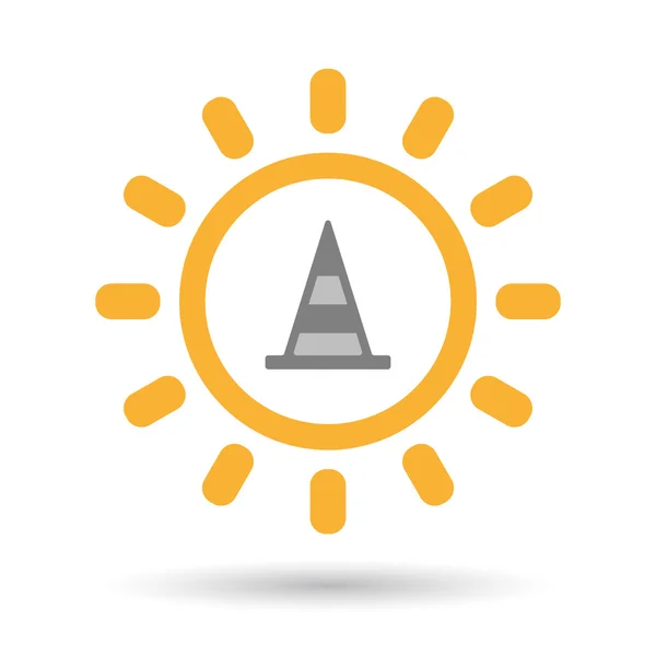 Icono de sol de arte de línea aislada con un cono de carretera — Archivo Imágenes Vectoriales
