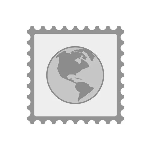 İzole posta damgası bir Amerika Bölge dünya küre simgesiyle — Stok Vektör