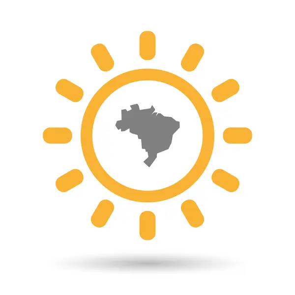 Ícone de sol de arte de linha isolada com um mapa de Brasil —  Vetores de Stock