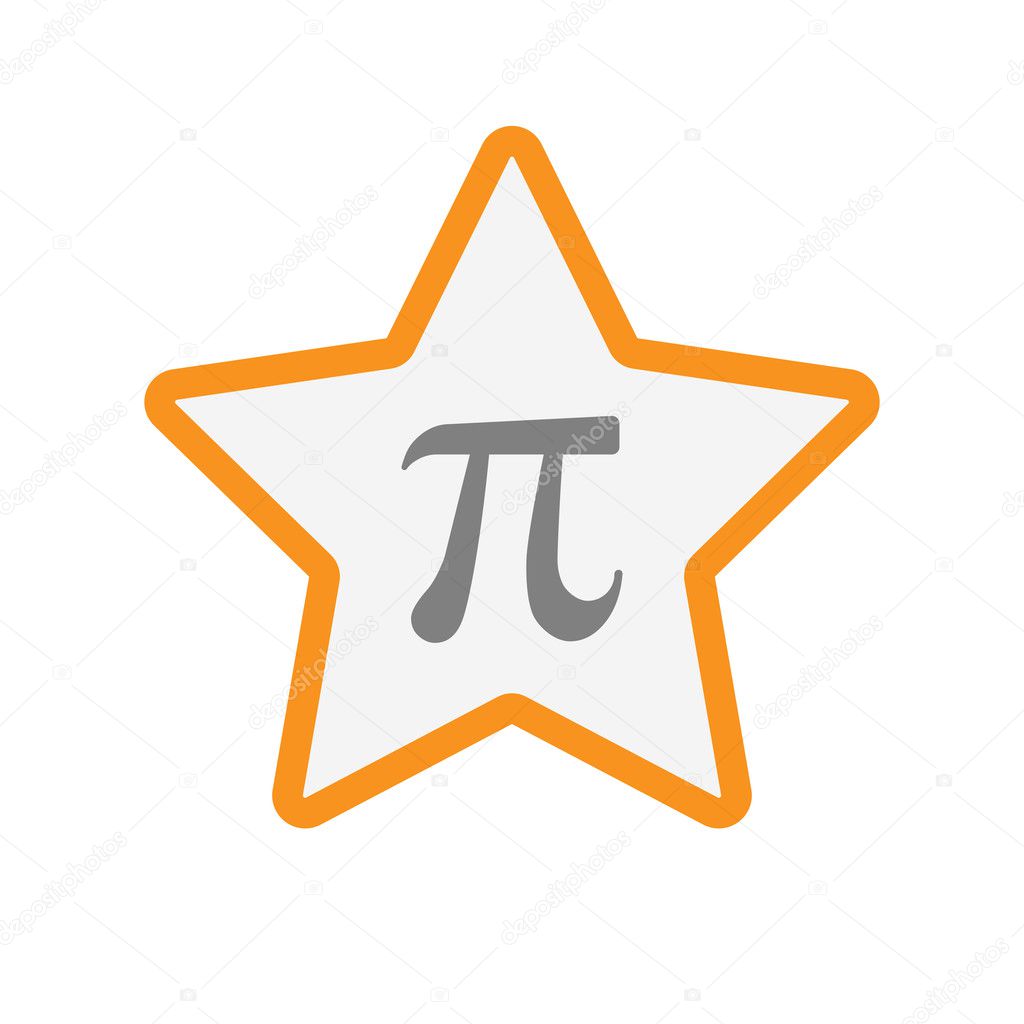 Isolated line art star icon with the number pi symbol