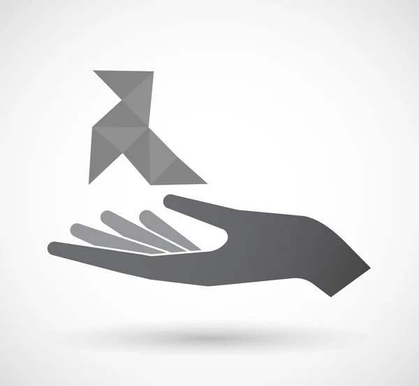 Isolée icône main offrante avec un oiseau de papier — Image vectorielle