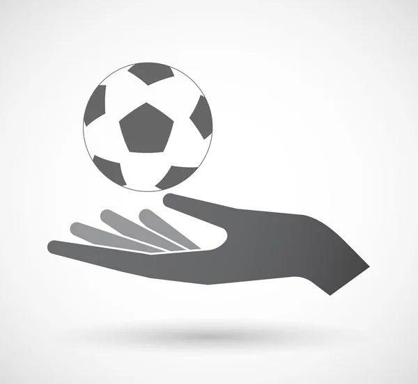Isolée icône de la main offrant avec un ballon de football — Image vectorielle