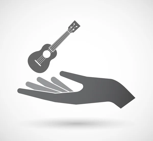 Izolované offerign ikona ruky s ukulele — Stockový vektor