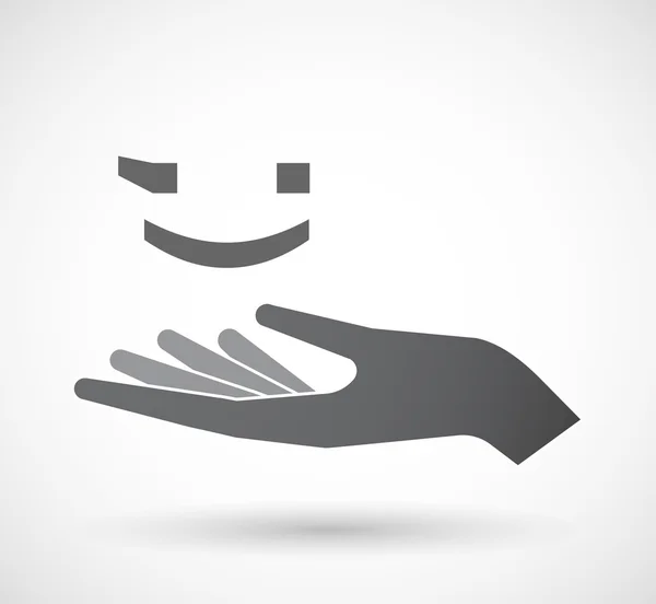Isolated  offerign hand icon with  a wink text face emoticon — Stock Vector