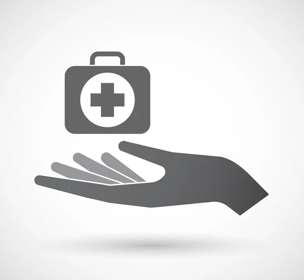Ikona dłoni na białym tle offerign z ikoną zestaw pierwszej pomocy — Wektor stockowy
